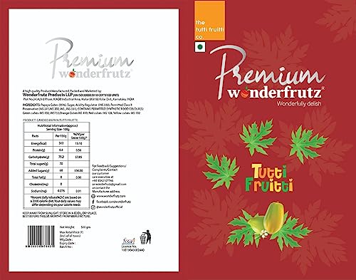 WONDERFRUTZ Fresh and Natural Tutti Frutti (Candied Papaya) Topping for Cakes, Ice Cream, Cookies Decoration, Bread and Pastries (Green) - 500gm