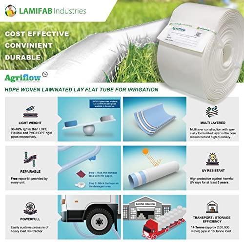 Agriflow HDPE Lapeta पाइप 60 मीटर 4" इंच Lapeta पाइप (लैमिनेटेड पॉलीथीन से बुने हुए फ़ैब्रिक पाइप) 100% वर्जिन कृषि पासारा पाइप/कृषि पाइप