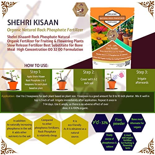 Shehri Kisaan® Rock Phosphate Natural- 5Kg | Organic Fertilizer for Fruiting & Flowering Plants | Slow Release Fertilizer Best Substitute for Bone Meal | High Concentration 00 32 00 Formulation