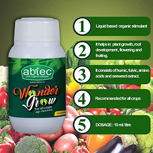 Abtec, The Organic People Wonder Grow Concentration Of A Blend Of Humic Acid Potassium Humate, Fulvic Acid, Amino Acid, Seaweed & Plant Extract, Vitamins, Natural Mineral & Microbial Metabolites 100Ml