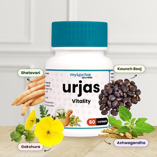 myUpchar Ayurveda Urjas Vitality Capsule For Men | Improves Strength, Stamina & Energy | Ashwagandha, Safed Musli, Gokshur & Shjilajit | 60 Veg Capsules