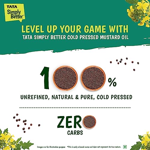 Tata Simply Better Pure and Unrefined Cold Pressed Mustard Oil, Naturally Cholesterol Free, Mustard Oil with Rich Aroma & Flavour of Real Mustard Seeds, Can Be Used in Daily Cooking, Multipurpose Usage, A1 Grade Mustard Seeds, Purity in Every Drop, 1L