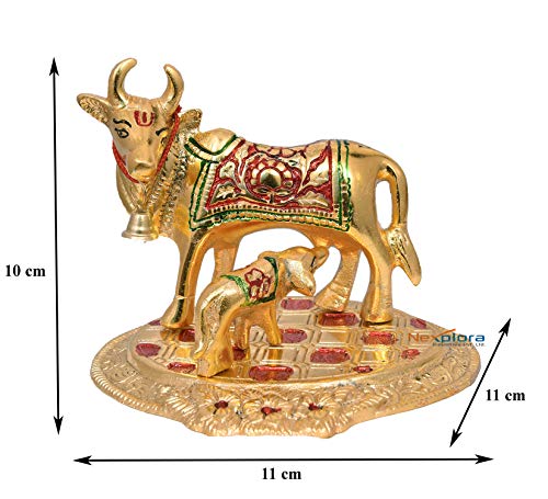 Metal Beautiful Kamdhenu Cow and Calf Idol Showpiece