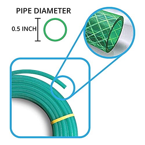 Cloud Moon Heavy Duty Highly Durable PVC Green Braided Water Hose Pipe with 8 Pattern Nozzle Sprayer & 3 clamps(1/2 Inch) (5 Meters)