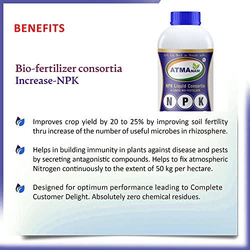 Atmanam BIO Fertilizer CONSORTIA (Nitrogen, Phosphate, Potash) NPK Plant Growth Promoter, Nutrition Enhancer Supplement, Bio Stimulant, Immunity Builder for Plants & Crops (5)