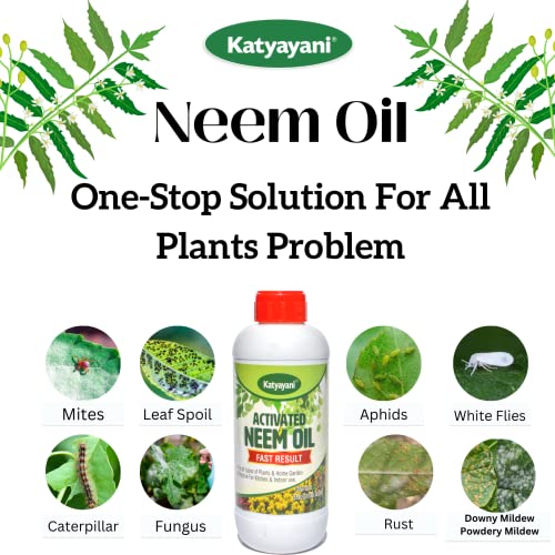 Katyayani Activated Neem Oil for Plants Garden Kitchen Insect Spray Pest Control Organic Pesticide Fast Results | 900 ML | 900ml x 1 |