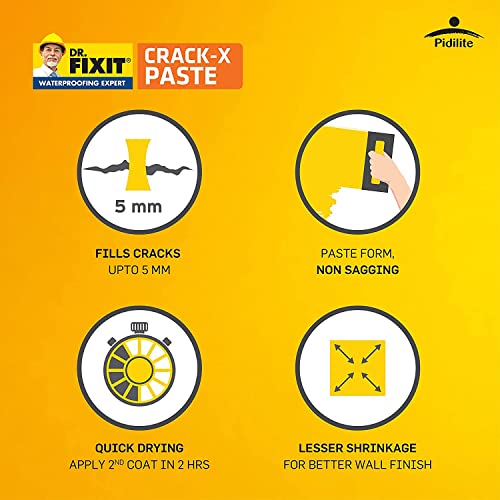 डॉ. FIXIT 201 Crack X पेस्ट, छतावरील अंतर्गत आणि बाह्य पृष्ठभागावरील क्रॅकसाठी क्रॅक फिलर वापरण्यासाठी सज्ज, भिंत, उत्कृष्ट बाँडिंगसह लवचिक पुट्टी - 1Kg