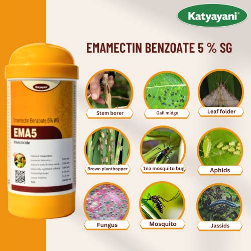 Katyayani Ema5 Emamectin Benzoate 5% SG Insecticide for Plants & Home Garden Best for Control Boll worms Fruit & Shoot Borer Diamondback moth Tea Looper Insect for Cotton Okra (1 Kg (250g X 4))
