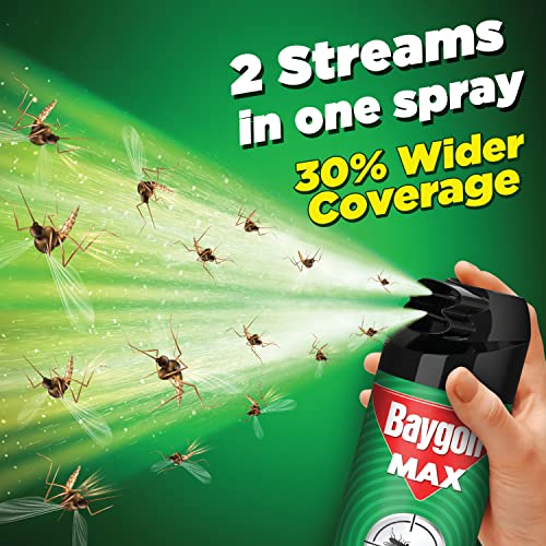 Baygon Max Mosquito and Fly Killer Spray, 625ml | Instant Mosquito Killer | Kills Dengue & Malaria Spreading Mosquitoes | With Double Nozzle Technology for 30% Wider Coverage