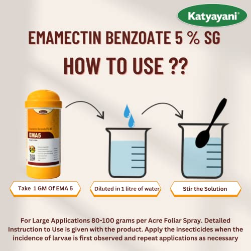 Katyayani Ema5 Emamectin Benzoate 5% SG Insecticide for Plants & Home Garden Best for Control Boll worms Fruit & Shoot Borer Diamondback moth Tea Looper Insect for Cotton Okra (1 Kg (250g X 4))