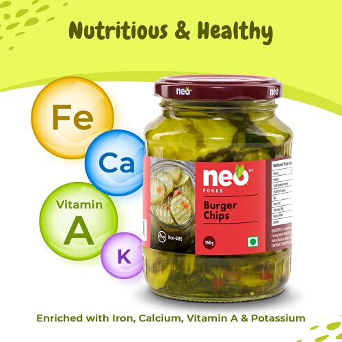 Neo Burger Chips 350g I 100% Vegan I Low Fat Sweet and Salty Gherkin Slices, Ready to Eat, No GMO I Make Burger, Sandwich & Salads (Pack of 1)