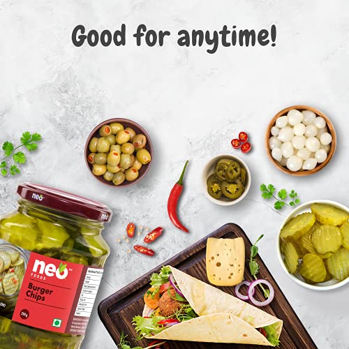Neo Burger Chips 350g I 100% Vegan I Low Fat Sweet and Salty Gherkin Slices, Ready to Eat, No GMO I Make Burger, Sandwich & Salads (Pack of 1)