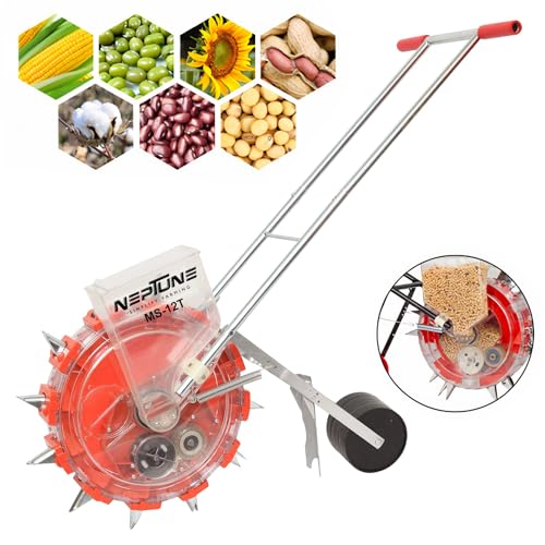 Neptune Simplify Farming Hand Operated Agricultural Manual Seeder, 12 Teeth Seed Planter, Single Row Type Roller Plant Seeder, Seeding Machine Suitable for Multiple Agriculture Seeds
