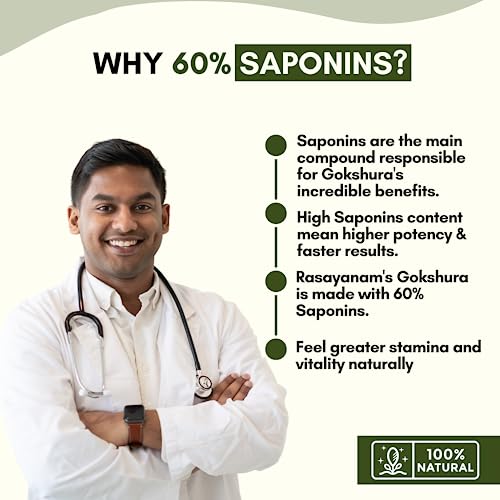 Rasayanam Tribulas Gokhru-60 Gokshura Tablets 1000mg | Ultra High Concentrated 60% Saponins | Improves Vigour | Tribulus Terrestris | For both Men & Women (60 Tablets)