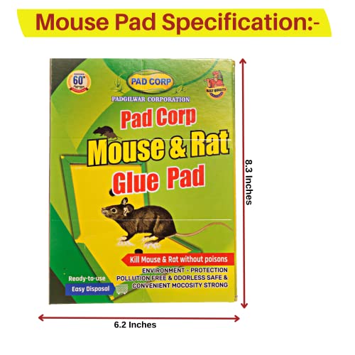 Pad Corp Mouse Trap Pad Heavy Gum Mouse Insect Rodent Lizard Trap Rat Catcher Adhesive Sticky Glue Pad Non Poisonous Big Size 21CM X 16CM X 1CM (Pack of 5Pcs)
