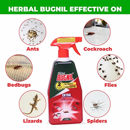 Bugnil Herbal Ants, White Ants, Cockroaches, Bedbugs, Lizards, Flies, Spider insects spray with pleasant fragrance - 1 ltr