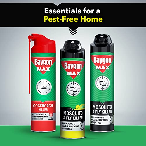 Baygon Max Mosquito and Fly Killer Spray, 400ml | चुना सुगंध | झटपट मॉस्किटो रिपेलेंट | डेंग्यू आणि मलेरिया पसरवणाऱ्या डासांना मारते | 30% विस्तीर्ण कव्हरेजसाठी डबल नोजल तंत्रज्ञानासह