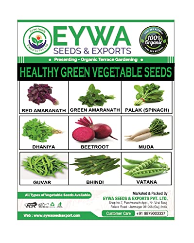 EYWA - टैरेस गार्डनिंग (होम गार्डनिंग) के लिए सब्जियों के बीज विभिन्न स्वस्थ जैविक बीजों की 9 किस्में हरे अमरनाथ, लाल अमरनाथ, पालक, धनिया, चुकंदर, मुदा, ग्वार, वटाना मटर और भिंडी। पैकेज में 2500+ बीज