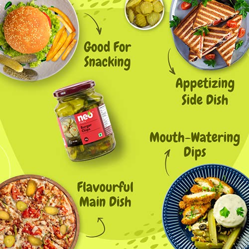Neo Burger Chips 350g I 100% Vegan I Low Fat Sweet and Salty Gherkin Slices, Ready to Eat, No GMO I Make Burger, Sandwich & Salads (Pack of 1)