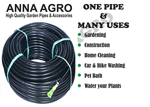 ANNA AGRO (Size : 1/2 (0.5) Inch, Length: 5 Meters, Black) 3 Layered Heavy Duty Braided Water Hose Pipe for Watering with Spray Gun Easy to Connect, Garden, Car Wash, Floor Clean, Pet Bath, Yard.