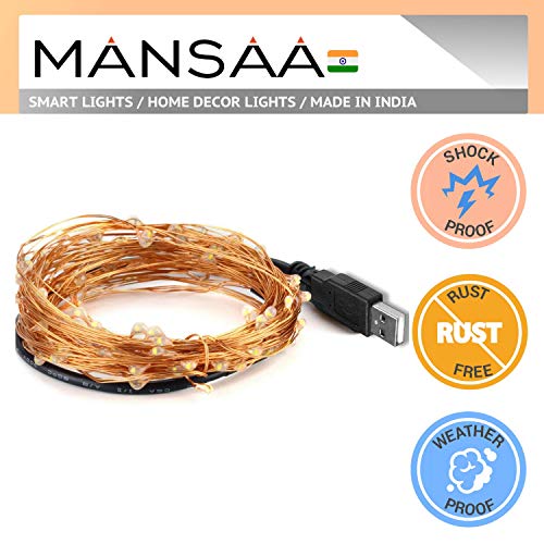 MANSAA M6 USB LED स्ट्रिंग लाइट | 10 मीटर 100 LED | पीला रंग | यूएसबी संचालित | गृह सजावट एलईडी लाइट