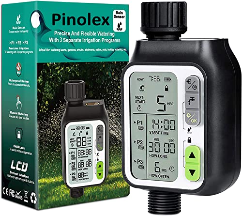 Pinolex® Sprinkler Water Timer with 3 Separate Watering Programs and Rain Auto Sensor Function, Garden Lawn Hose Faucet Timer Irrigation System Controller/Child Lock/Rain Barrel/3.5" Screen/IPX5 India