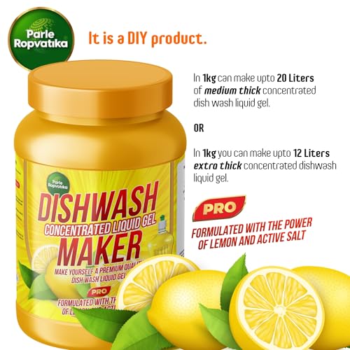 Parle Ropvatika DIY 20 Liter Dishwash Liquid Gel Maker 1kg Lemon Fragrance, Leaves No Residue, Grease Cleaner For All Utensils (DIY: 20 Liter in 1kg (Lemon))