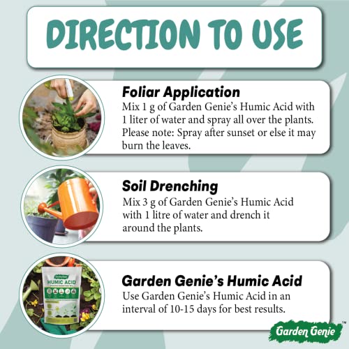 Garden Genie Humic Acid for Plants (Potassium Humate Flakes 98%) | Plant Growth Enhancer, Soil Conditioner, Improves Plant Root System, 900 gm