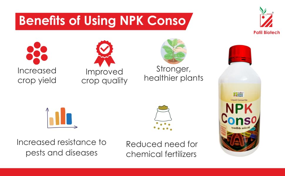 Patil Biotech Priavte Limited N P K Canso | Fertilizers for Plants | Fertilizer for Growth Boost and Maximum Production | All in One Plant Food - Multicolor (1 L)