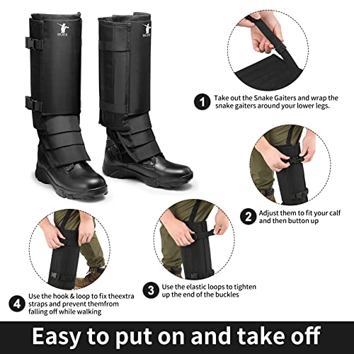 GearOZ Snake Gaiters, Waterproof Snake Guards for Lower Legs, Snake Bite Protection Chaps with 12 Individual PE Panels for Hunting Hiking and Farm Working
