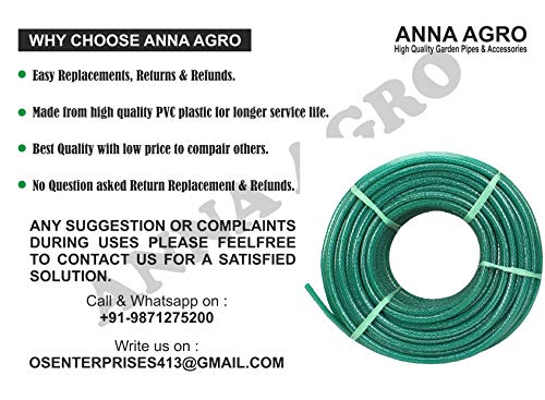 ANNA AGRO (Size : 1/2 (0.5) Inch, Length: 10 Meters, Green) 3 Layered Heavy Duty Braided Water Hose Pipe for Watering with Spray Gun Easy to Connect, Garden, Car Wash, Floor Clean, Pet Bath, Yard.
