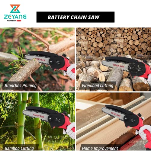OREZEN ZEYANG Mini Cordless Chainsaw Dual Battery (21Vx2), 6 inch Cutting Area - Battery Operated Chain Saw (6 INCH)