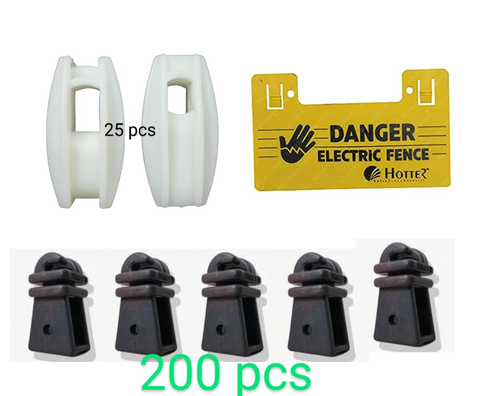 ZATKA Machine AC DC Solar Fence Energizer (jhatka Machine kit) with 200 pcs Insulator 25 pcs Corner and Siren with Cable Accessories