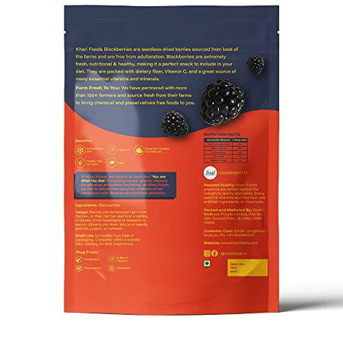 Khari Foods Seedless Dried Blackberries, Healthy Snacks, Fiber Rich, Highly Nutritional, No Added Sugar (100g)