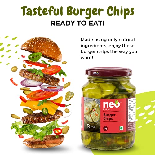 Neo Burger Chips 350g I 100% Vegan I Low Fat Sweet and Salty Gherkin Slices, Ready to Eat, No GMO I Make Burger, Sandwich & Salads (Pack of 1)