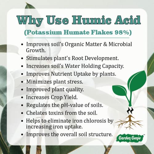 Garden Genie Humic Acid for Plants (Potassium Humate Flakes 98%) | Plant Growth Enhancer, Soil Conditioner, Improves Plant Root System, 900 gm