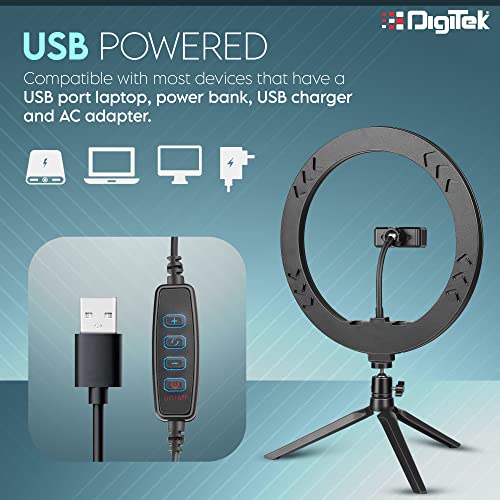 DIGITEK® (DRL-14C) प्रोफेशनल (31cm) यूट्यूब, फोटो-शूट, व्हिडिओ शूट, लाइव्ह स्ट्रीम, मेकअप, व्लॉगिंग आणि अधिकसाठी ट्रायपॉड स्टँड आणि मिनी ट्रायपॉडसह ड्युअल टेम्परेचर एलईडी रिंग लाइट