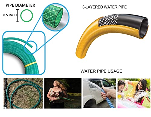 ANNA AGRO (Size : 1/2 (0.5) Inch, Length: 5 Meters, Black) 3 Layered Heavy Duty Braided Water Hose Pipe for Watering with Spray Gun Easy to Connect, Garden, Car Wash, Floor Clean, Pet Bath, Yard.