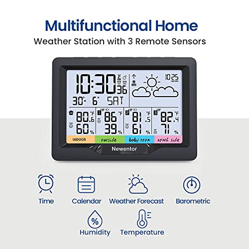 Newentor Weather Station Wireless Indoor Outdoor Multiple Sensors, Digital Atomic Clock Weather Thermometer, Temperature Humidity Monitor Forecast Weather Stations with Backlight