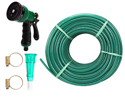 ANNA AGRO (Size : 1/2 (0.5) Inch, Length: 10 Meters, Green) 3 Layered Heavy Duty Braided Water Hose Pipe for Watering with Spray Gun Easy to Connect, Garden, Car Wash, Floor Clean, Pet Bath, Yard.