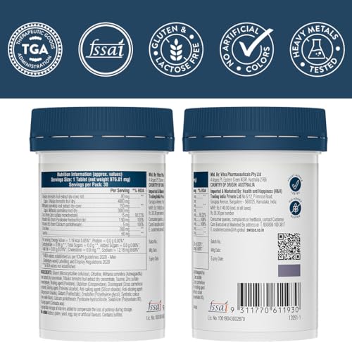 Swisse Men’s Endurance Boost with Ashwagandha, Gokshura & Taurine for Performance Boost - Manufactured in Australia, Globally Proven Formula to Improve Strength & Performance (30 Tabs)