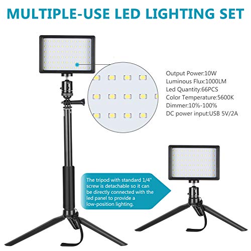 Neewer 2 Packs Dimmable 5600K USB LED Video Light with Adjustable Tripod Stand/Color Filters for Tabletop/Low Angle Shooting, Colorful LED Lighting, Product Portrait YouTube Video Photography