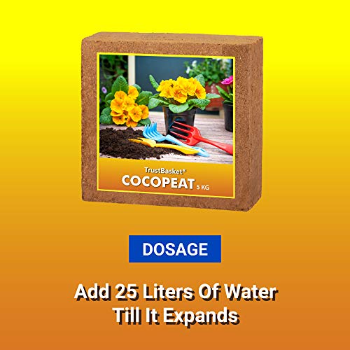 TrustBasket Cocopeat 5 kg ब्लॉक | पावडर 75 लीटर पर्यंत विस्तारते | हायड्रोपोनिक प्लांट्स, किचन गार्डनिंग आणि टेरेस गार्डनिंग, इनडोअर प्लांट्स आणि आउटडोअर प्लांट्स