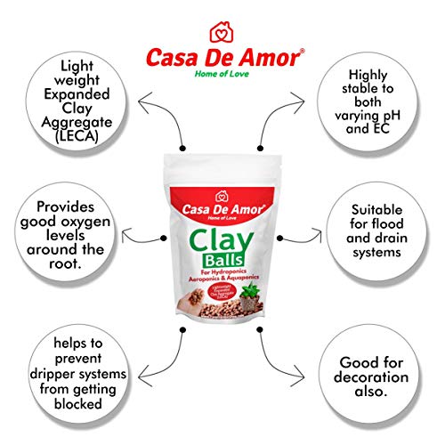 Casa De Amor 3 LTR क्ले बॉल्स, हायड्रोटॉन्स, लाइटवेट एक्सपांडेड क्ले एग्रीगेट (LECA) हायड्रोपोनिक्स, एरोपोनिक्स आणि एक्वापोनिक्ससाठी आवश्यक