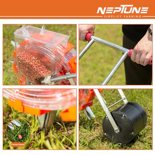 Neptune Simplify Farming Hand Operated Agricultural Manual Seeder, 12 Teeth Seed Planter, Single Row Type Roller Plant Seeder, Seeding Machine Suitable for Multiple Agriculture Seeds