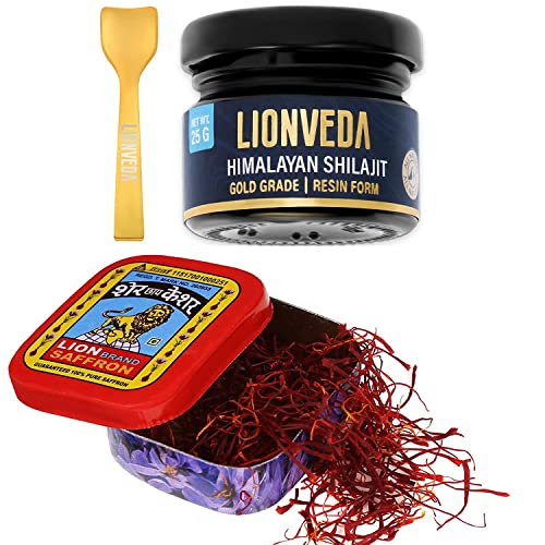 LION SAFFRON 1g Kashmiri Saffron Kesar + LIONVEDA 25g Original Shilajit for Stamina, Energy and Overall Health (Shilajit Kesar/Shilajit Saffron) (Himalayan Shilajit Resin/Shilajeet)