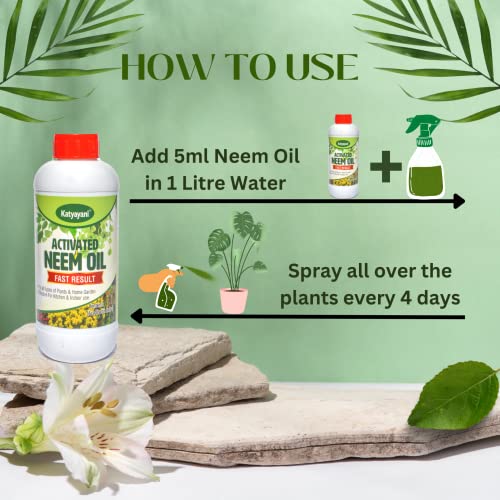 Katyayani Activated Neem Oil for Plants Garden Kitchen Insect Spray Pest Control Organic Pesticide Fast Results | 900 ML | 900ml x 1 |
