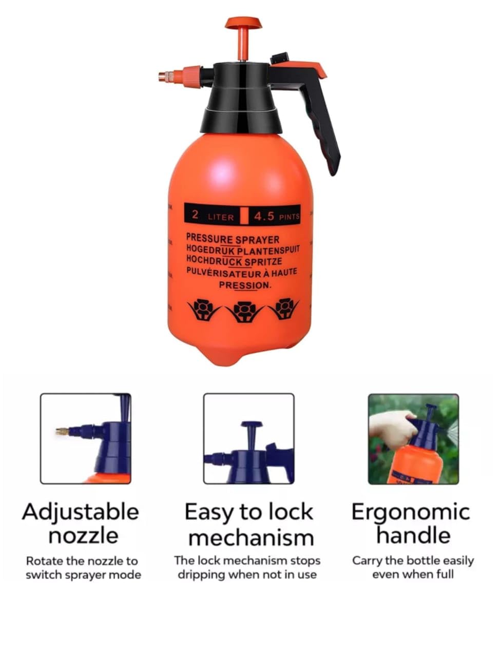 Pressure Spray Pump (2L) | Gardening Water Pump Sprayer | Plant Water Sprayer for Home Garden | Spray Bottles for Garden Plants and Lawn | Plant Watering Cane |