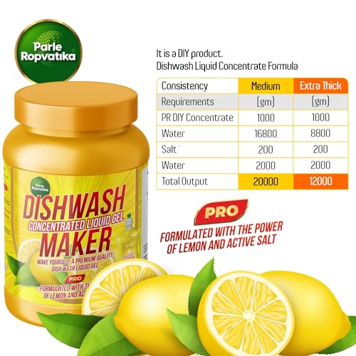Parle Ropvatika DIY 20 Liter Dishwash Liquid Gel Maker 1kg Lemon Fragrance, Leaves No Residue, Grease Cleaner For All Utensils (DIY: 20 Liter in 1kg (Lemon))