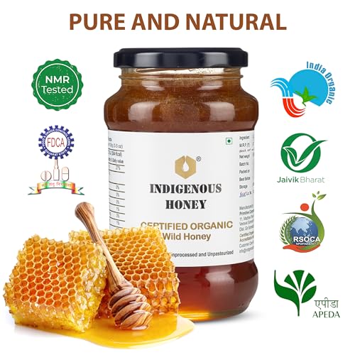 INDIGENOUS HONEY Raw Organic Honey NMR Tested NPOP Organic Certified Pure Natural Unprocessed Original Honey - 530 g Glass Jar (Pack of 1)